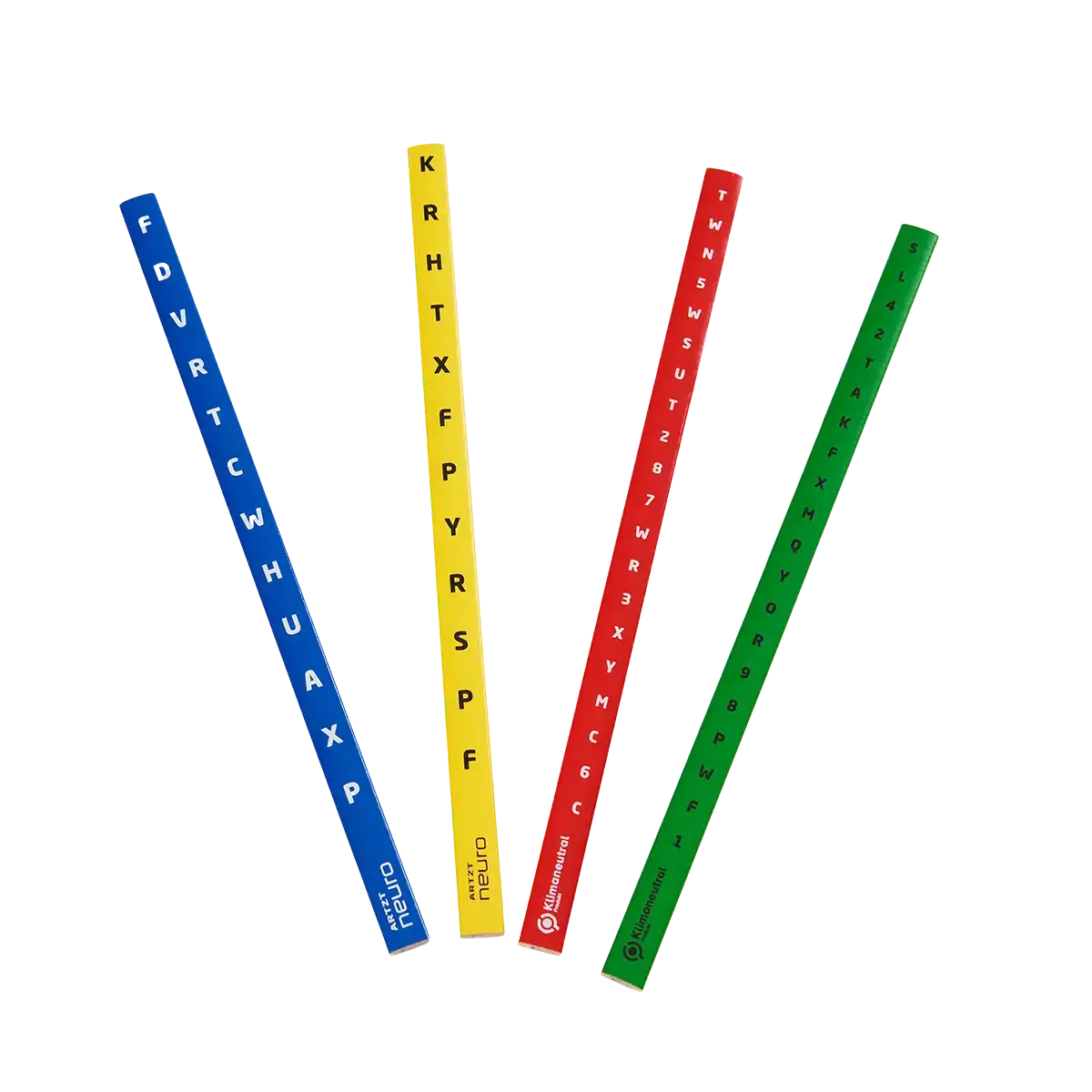 Vier ARTZT neuro Vision Sticks in den Farben blau, gelb, rot und grün.