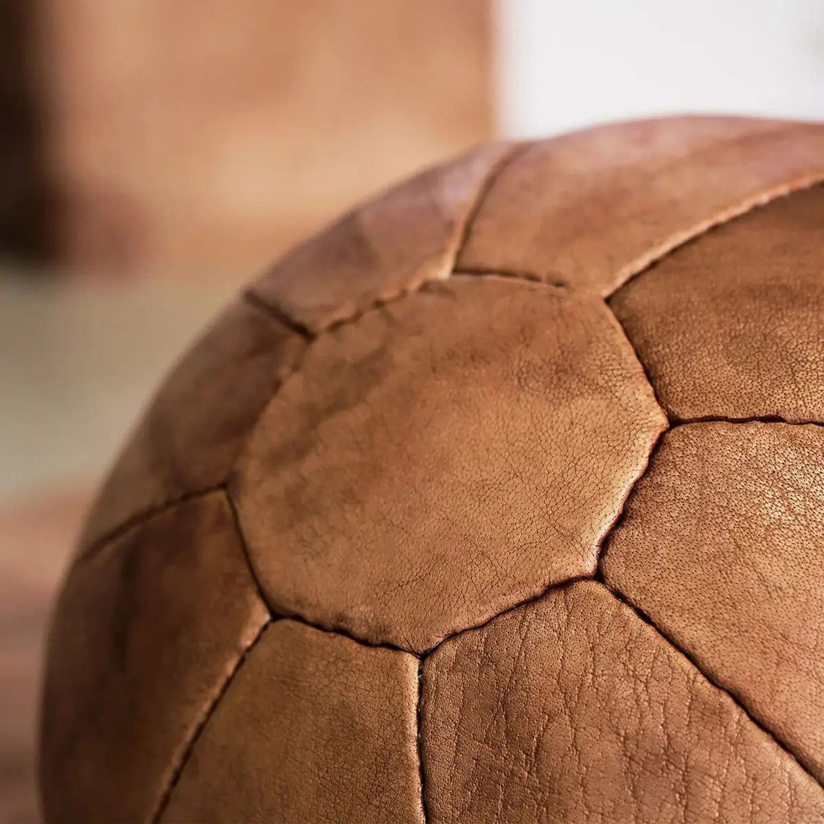 Close-up auf einen ARTZT Vintage Series Medizinball, sodass die Poren des Leders im Detail zu sehen sind.