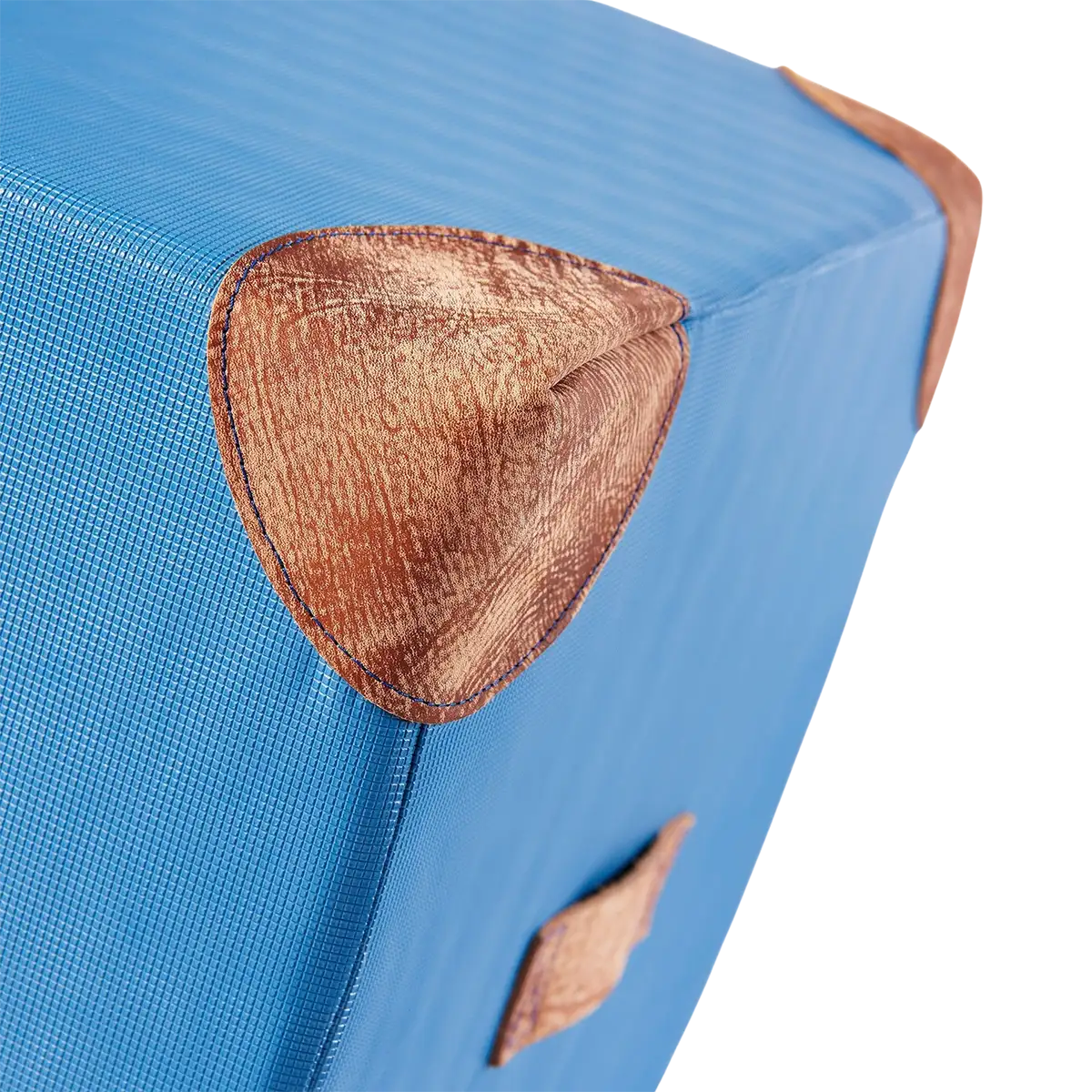 Nahaufnahme einer Lederecke vom ARTZT Vintage Series Cube in blau #farbe_blau