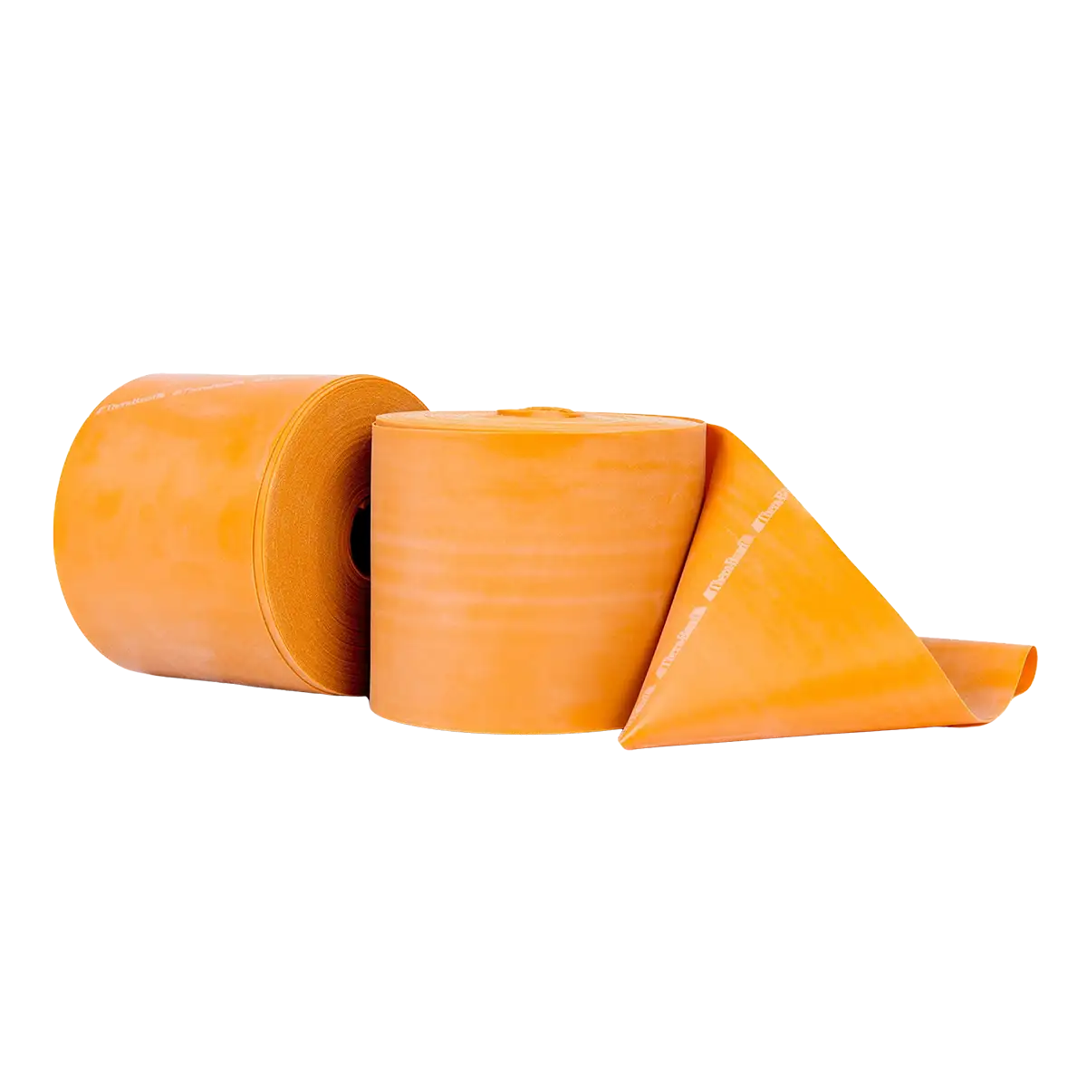 Goldene TheraBand Rolle mit 45,50 m Länge, teilweise abgerollt, auf weißem Hintergrund dargestellt. #farbe_gold