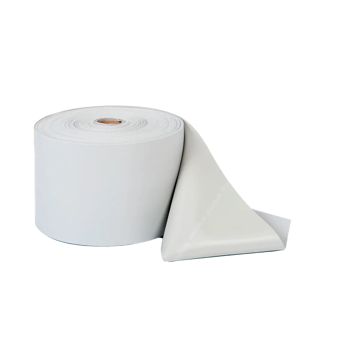 Silberne TheraBand Rolle mit 45,50 m Länge, teilweise abgerollt, auf weißem Hintergrund dargestellt. #farbe_silber