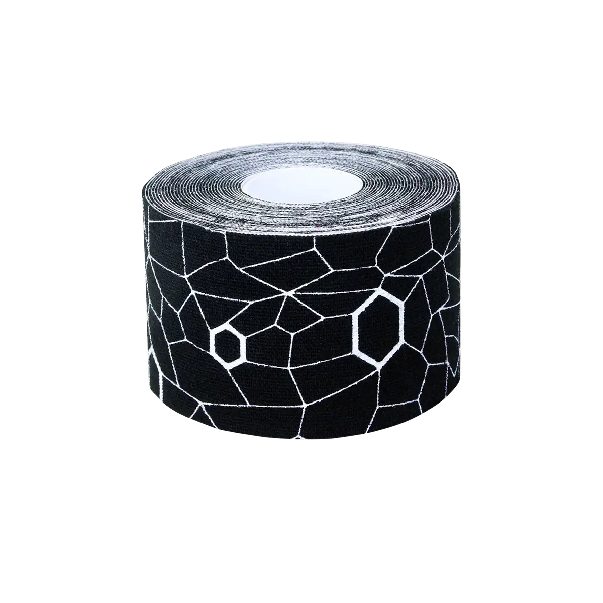 Rolle TheraBand Kinesiology Tape in schwarz-weiß mit strukturierter Oberfläche, freigestellt vor transparentem Hintergrund. #farbe_schwarz-weiß