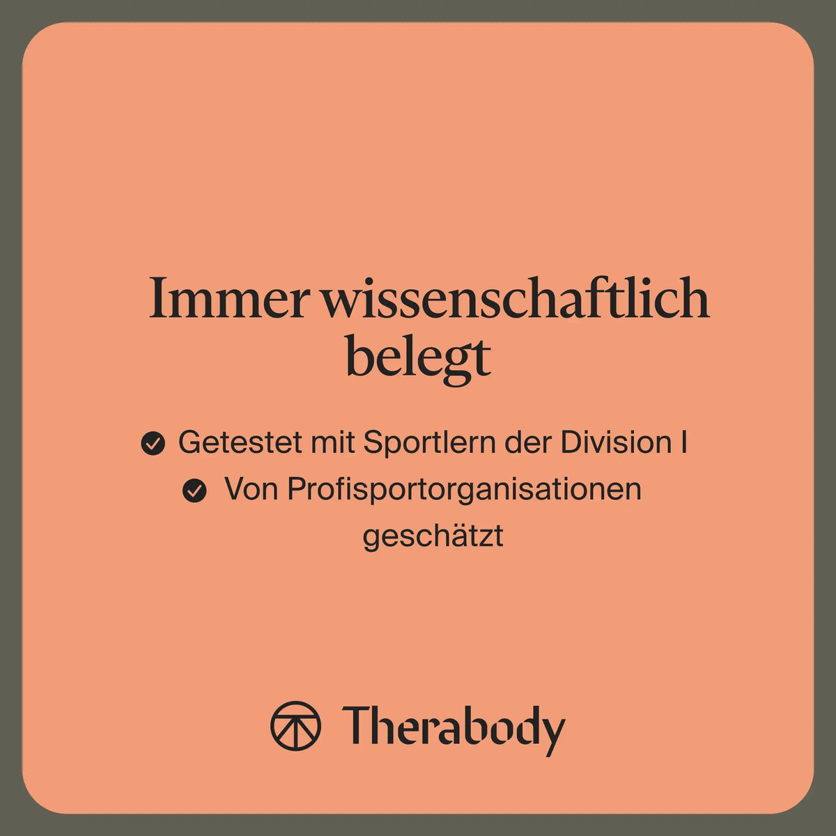 Therabody CryoTherm Palm Vertrauensgrafik „Immer wissenschaftlich belegt“: getestet mit Sportlern der Division I, von Profisportorganisationen geschätzt, darunter das Therabody-Logo