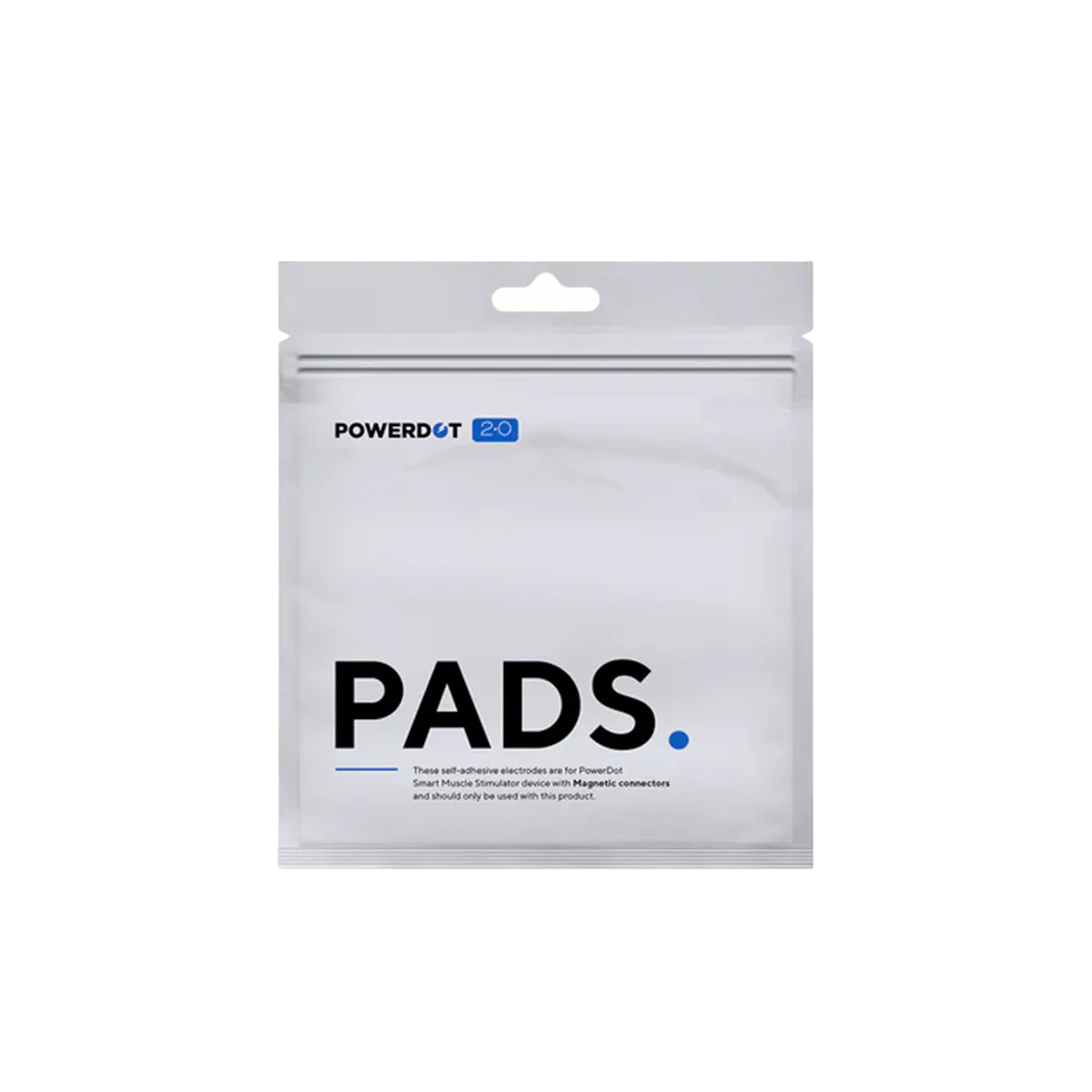 Therabody PowerDot 2.0 Pad Pack blau in Verpackung auf transparentem Hintergrund.