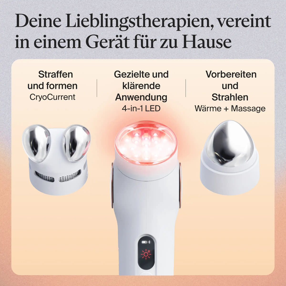 Therabody SkinSpa PRO Gesichtspflegegerät für zu Hause mit drei Aufsätzen: CryoCurrent zum Straffen und Formen, 4-in-1-LED für gezielte und klärende Anwendung, Wärme- und Massageaufsatz zum Vorbereiten und Strahlen