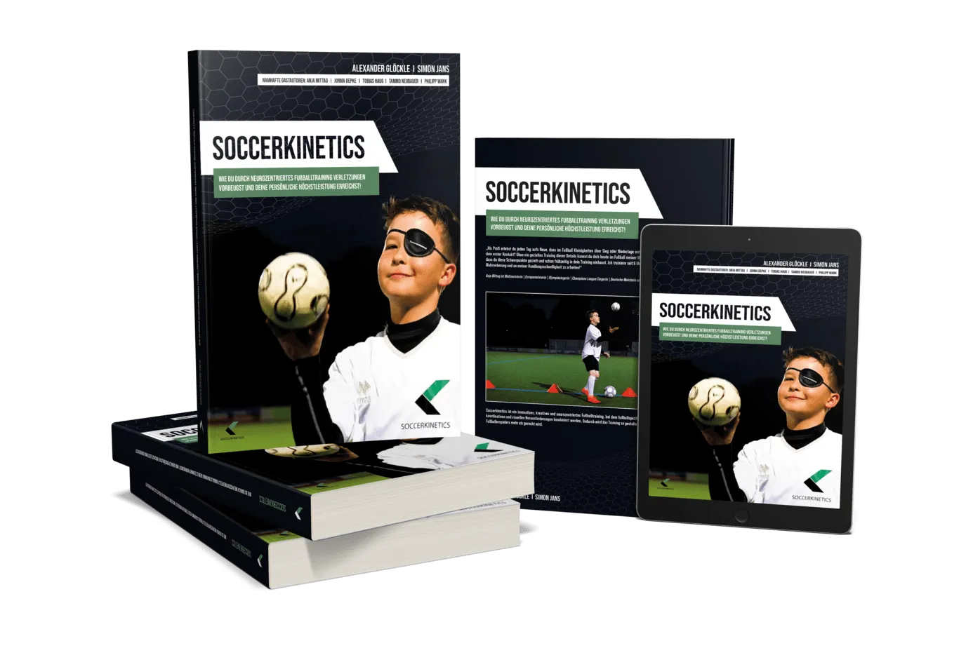 Fotomontage des Buches Soccerkinetics für neurozentriertes Fußballtraining