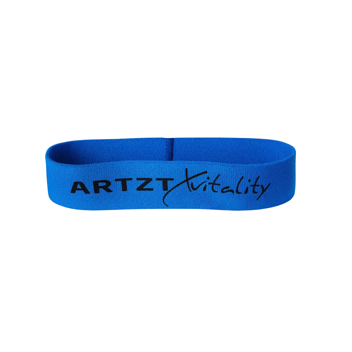 Blaues Loop-Band der Marke ARTZT vitality mit aufgedrucktem Logo, freigestellt vor transparentem Hintergrund. #farbe_blau