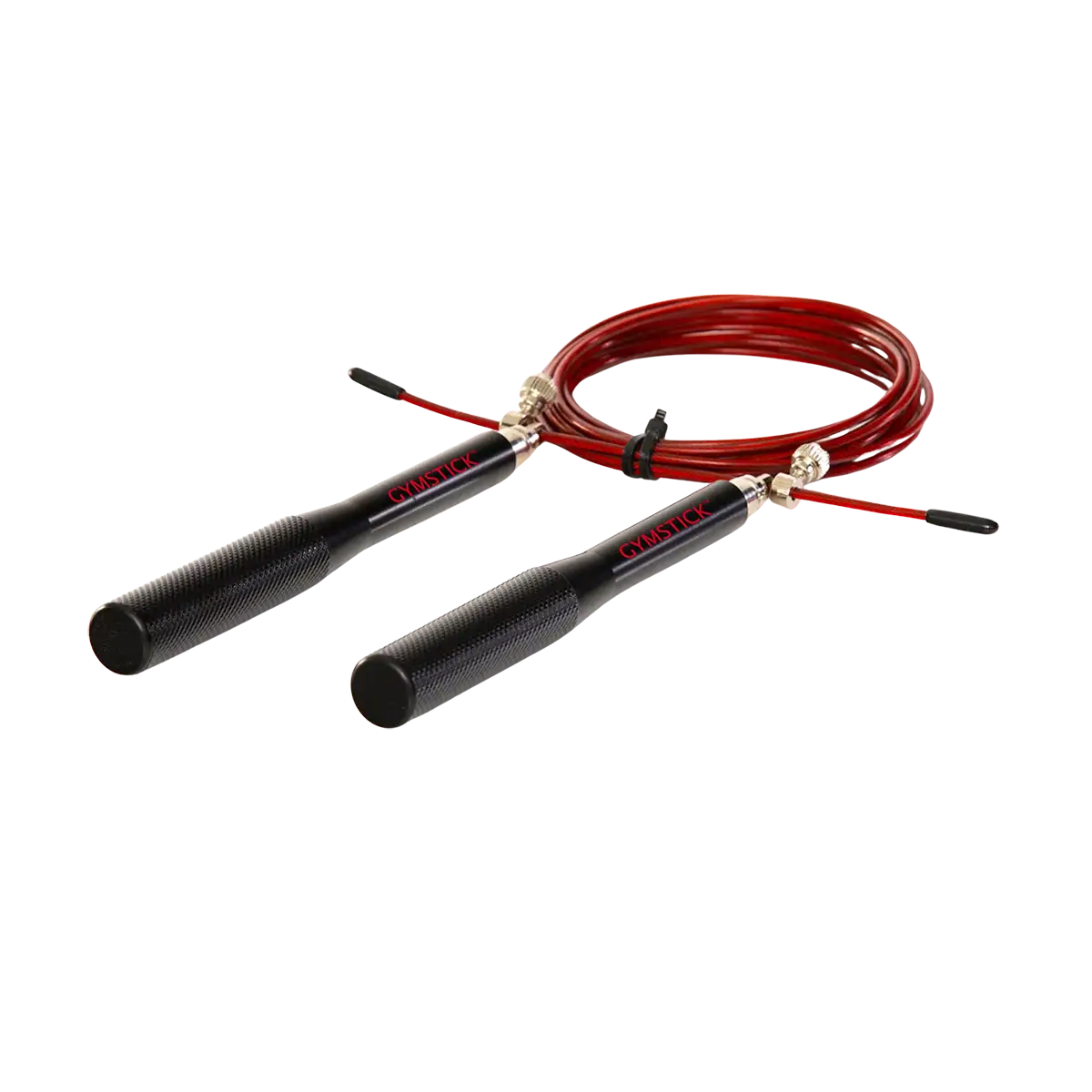 Zusammengerolltes Gymstick Speed Rope PRO Springseil auf transparentem Hintergrund.