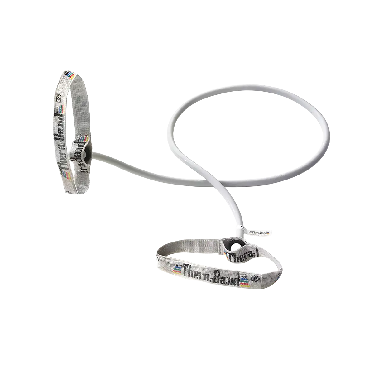 THERABAND Bodytrainer Tubing in silber mit flexiblen Griffen auf transparentem Hintergrund. #farbe_silber