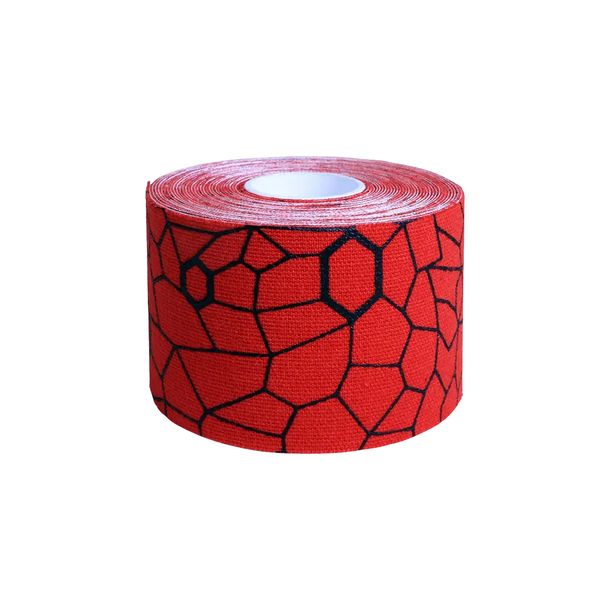Rolle TheraBand Kinesiology Tape in rot mit strukturierter Oberfläche, freigestellt vor transparentem Hintergrund. #farbe_rot