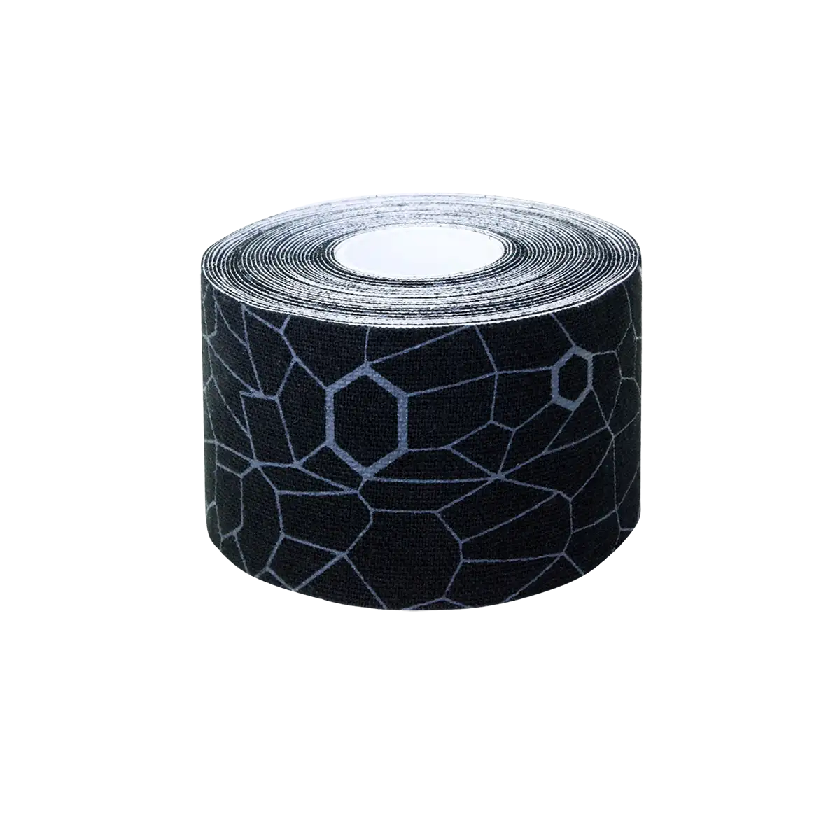 Rolle TheraBand Kinesiology Tape in schwarz mit strukturierter Oberfläche, freigestellt vor transparentem Hintergrund. #farbe_schwarz