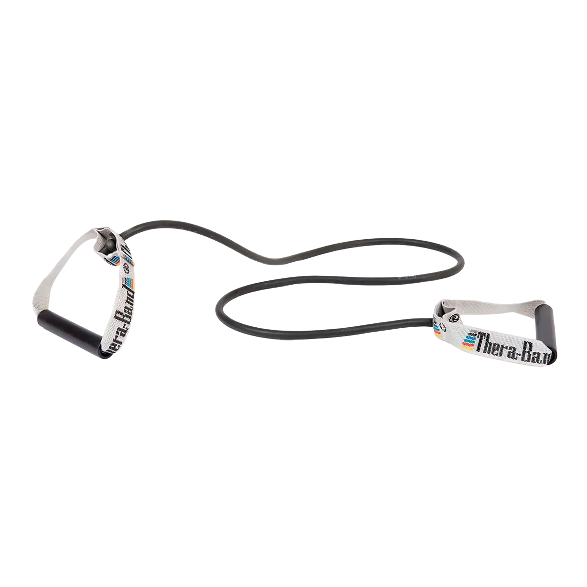 TheraBand Tubing mit festen Griffen (schwarz) auf transparentem Hintergrund. #farbe_schwarz